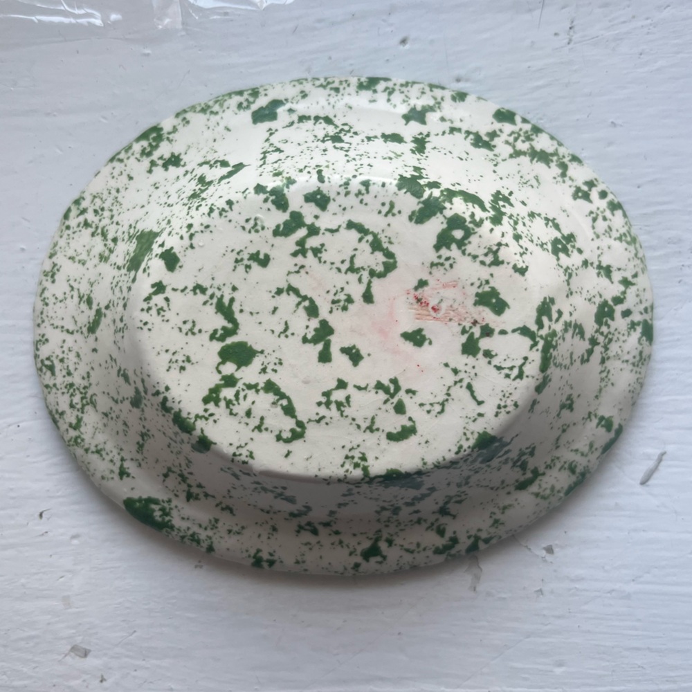 Vintage Wild Botanical Flower White Green Speckled Ceramic Decorative Dish - Picture 2 of 3